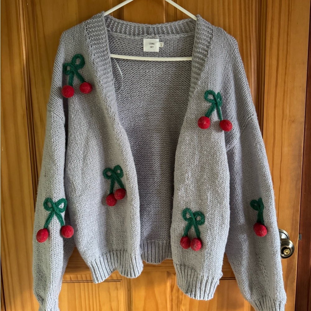 Luna ivy 3d cherry sweater size medium